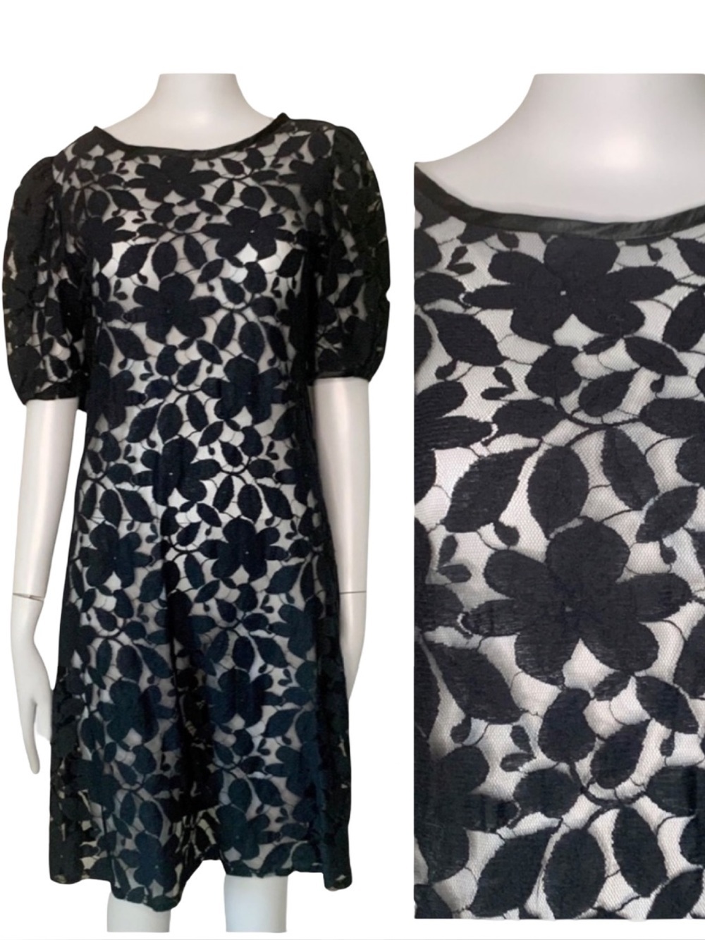 KATHRYN CONOVER Vintage Black Lace Embroidered Shift Dress Size 8 - Picture 14 of 14